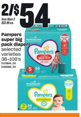 Loblaws Pampers super big pack diapers, 36-108's offer