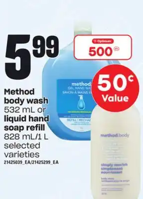 Loblaws Method body wash, 532 ml or liquid hand soap refill, 828 ml/1 l offer