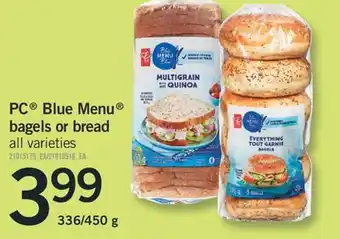 Fortinos Pc blue menu bagels or bread offer