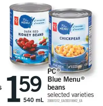 Fortinos Pc blue menu beans, 540ml offer