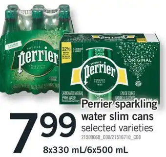 Fortinos Perrier sparkling water slim 8x330 ml/6x500 ml offer