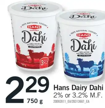 Fortinos Hans dairy dahi 2% or 3.2% offer