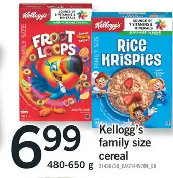 Fortinos Kellogg's family size cereal 480-650 g offer