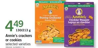 Fortinos Annie's crackers or cookies 130/213 g offer