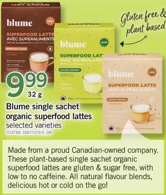 Fortinos Blume single sachet organic superfood lattes 32 g offer