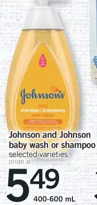 Fortinos Johnson and johnson baby wash or shampoo 400-600 ml offer
