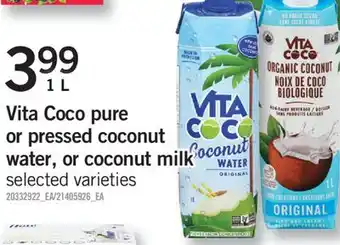 Fortinos Vita coco pure or pressed coconut water, or coconut milk, 1 l offer