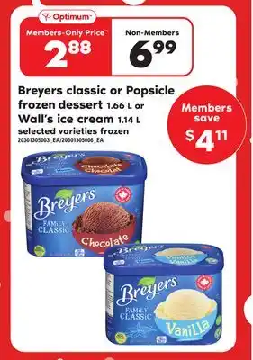 Independent Grocer Breyers classic or popsicle frozen dessert 1.66 l or wall's ice cream 1.14 l offer