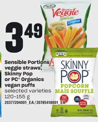 Independent Grocer Sensible portions veggie straws, skinny pop or pc organics vegan puffs, 120-155 g offer