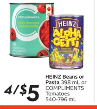 Sobeys Heinz beans or pasta offer