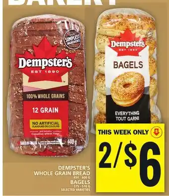Food Basics Dempster's whole grain bread or bagels offer
