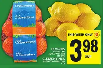 Food Basics Lemons product of turkey or spain or clementines offer