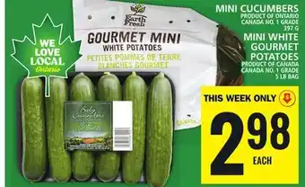 Food Basics Mini white gourmet potatoes or mini cucumbers product of ontario offer