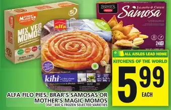 Food Basics Alfa filo pies, brar's samosas or mother's magic momos offer