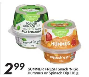Sobeys Snack'n go hummus or spinach dip offer