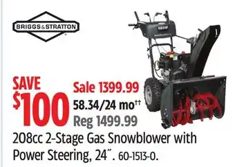 Canadian Tire Briggs & stratton 208cc 2-stage gas snowblower with power steering, 24˝ offer