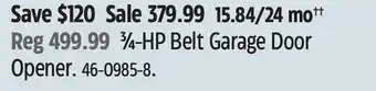 Canadian Tire Chamberlain 3⁄4-hp belt garage door opener offer