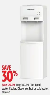 Canadian Tire Hamilton-beach top-load water cooler dispenses hot or cold water offer