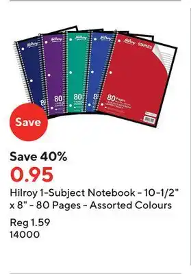 Staples Hilroy 1-subject notebook - 10-1/2 x 8 - 80 pages - assorted colours offer