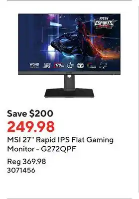 Staples Msi 27 rapid ips flat gaming monitor - g272qpf offer