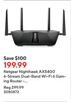 Staples Netgear nighthawk ax5400 6-stream dual-band wi-fi 6 gaming router - black offer