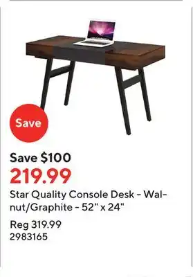 Staples Star quality console desk - walnut/graphite - 52 x 24 offer