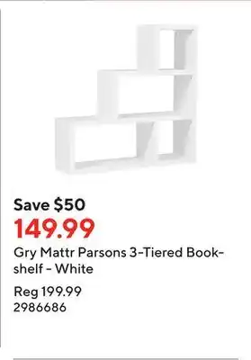 Staples Gry mattr parsons 3-tiered bookshelf - white offer