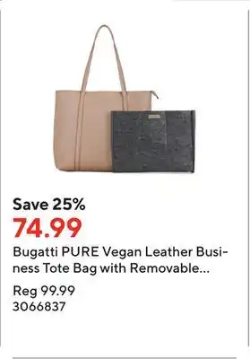 Staples Bugatti pure vegan leather business tote bag with removable organizer for 14.1 laptop/tablet - taupe, brown offer