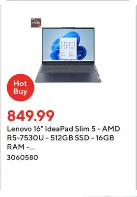 Staples Lenovo 16 ideapad slim 5 - amd r5-7530u - 512gb ssd - 16gb ram - windows 11 offer