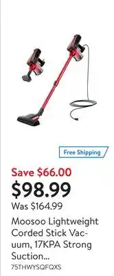 Walmart Moosoo lightweight corded stick vacuum, 17kpa strong suction handheld vacuum cleaner for hard floors offer