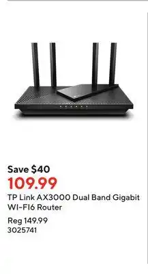 Staples Tp link ax3000 dual band gigabit wi-fi6 router offer