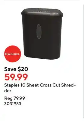 Staples Staples 10 sheet cross cut shredder offer