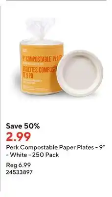 Staples Perk compostable paper plates - 9 - white - 250 pack offer