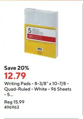 Staples Writing pads - 8-3/8 x 10-7/8 - quad-ruled - white - 96 sheets - 5 pack offer