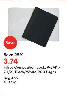 Staples Hilroy composition book, 9-3/4 x 7-1/2, black/white, 200 pages offer