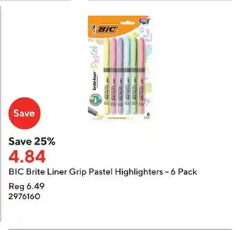 Staples Bic brite liner grip pastel highlighters - 6 pack offer