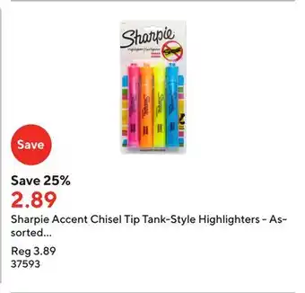 Staples Sharpie accent chisel tip tank-style highlighters - assorted colours - 4 pack offer