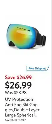Walmart Uv protection anti fog ski goggles,double layer large spherical snow goggle optical spectacal,snowboard goggles,anti-wind,ant offer