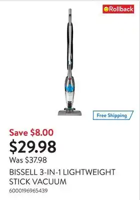 Walmart Bissell 3-in-1 lightweight stick vacuum offer