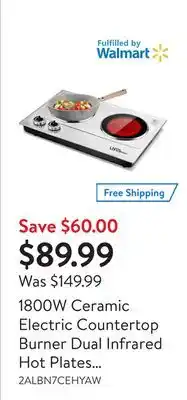 Walmart 1800w ceramic electric countertop burner dual infrared hot plates induction cooktop stainless steel cooker with adjustable te offer