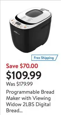 Walmart Programmable bread maker with viewing widow 2lbs digital bread machine with 12 menu settings and nonstick coating pan offer