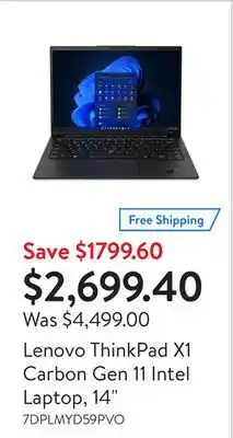 Walmart Lenovo thinkpad x1 carbon gen 11 intel laptop, 14 offer