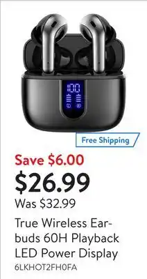 Walmart True wireless earbuds 60h playback led power display offer