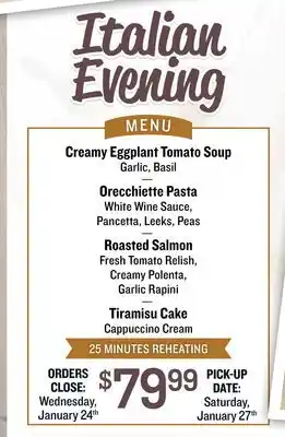 Farm Boy Italian evening menu offer
