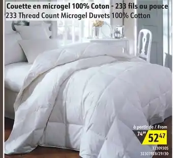 Hart 233 thread count microgel duvets 100% cotton offer