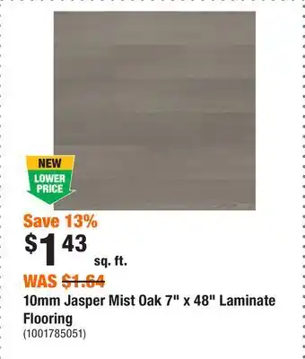 Home Depot 10mm jasper mist oak 7 x 48 laminate flooring offer