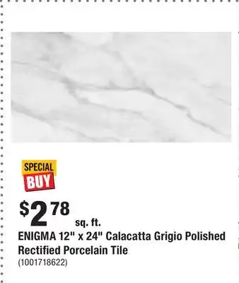 Home Depot Enigma 12 x 24 calacatta grigio polished rectified porcelain tile offer