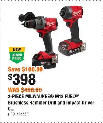 Home Depot 2-piece milwaukee m18 fuel brushless hammer drill and impact driver combo kit offer