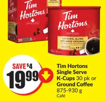 Chalo FreshCo Tim hortons single serve k-cups 30 pk or ground coffee 875-930 g offer