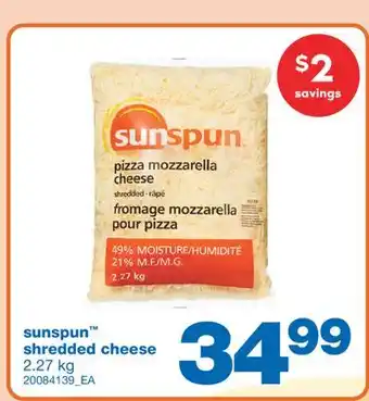 Wholesale Club Sunspun shredded cheese, 2.27 kg offer